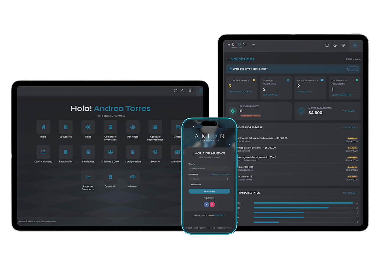 El sistema Arion en tablet, laptop y teléfono